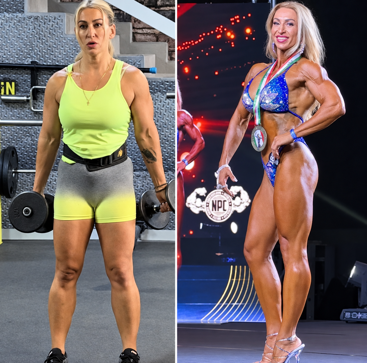 Veronika Gafova training in the gym and on the competition stage